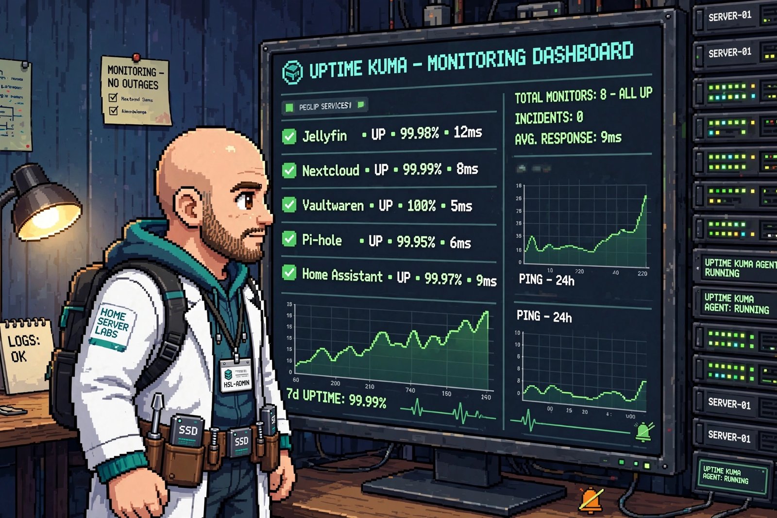 Uptime Kuma 16-bit illustratie - Home Server Labs